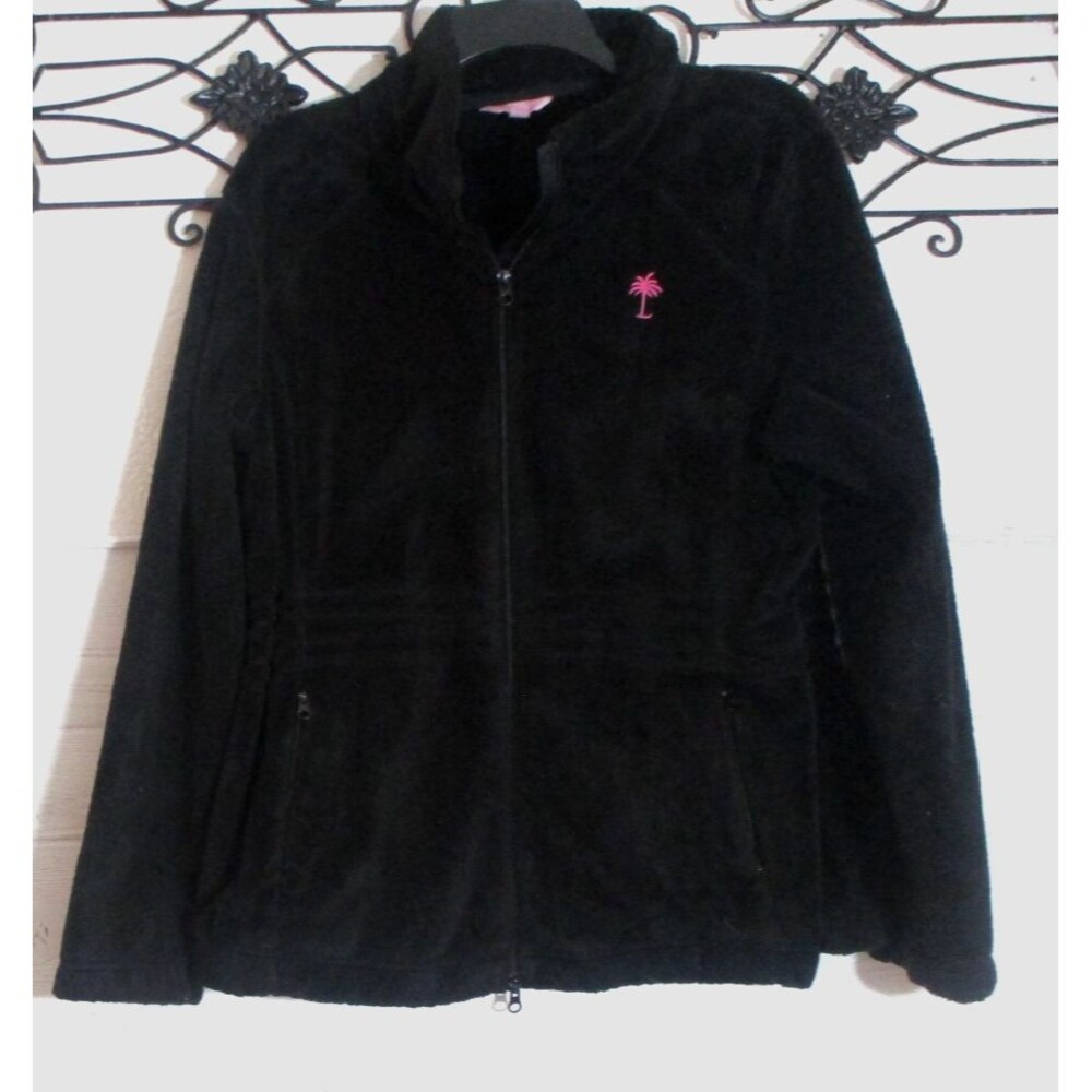 Lilly Pulitzer Fleece Jacket Women's Size XL Black Palm Tree Logo Zip Up